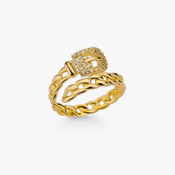 Belt-Style Ring with Zircon, Gold-Tone