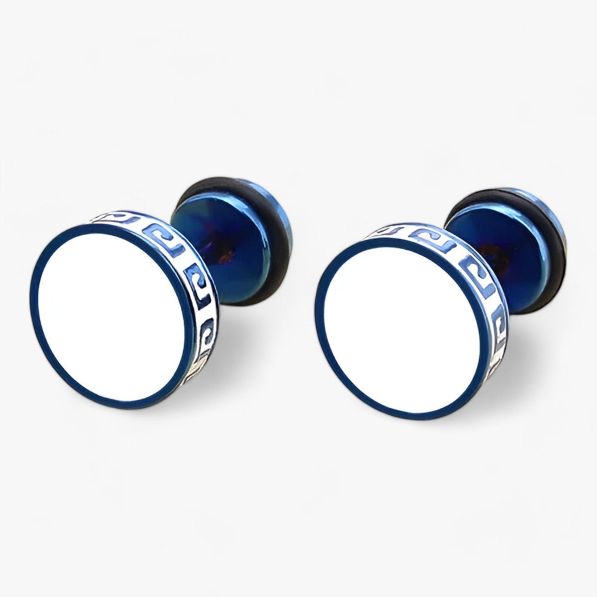 Round Titanium Steel Earrings with Vintage Finish