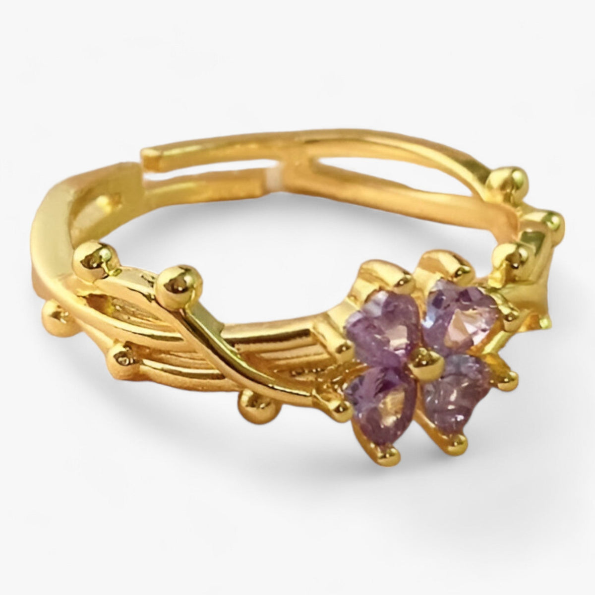 Adjustable Ring with Micro-Set Purple Stone