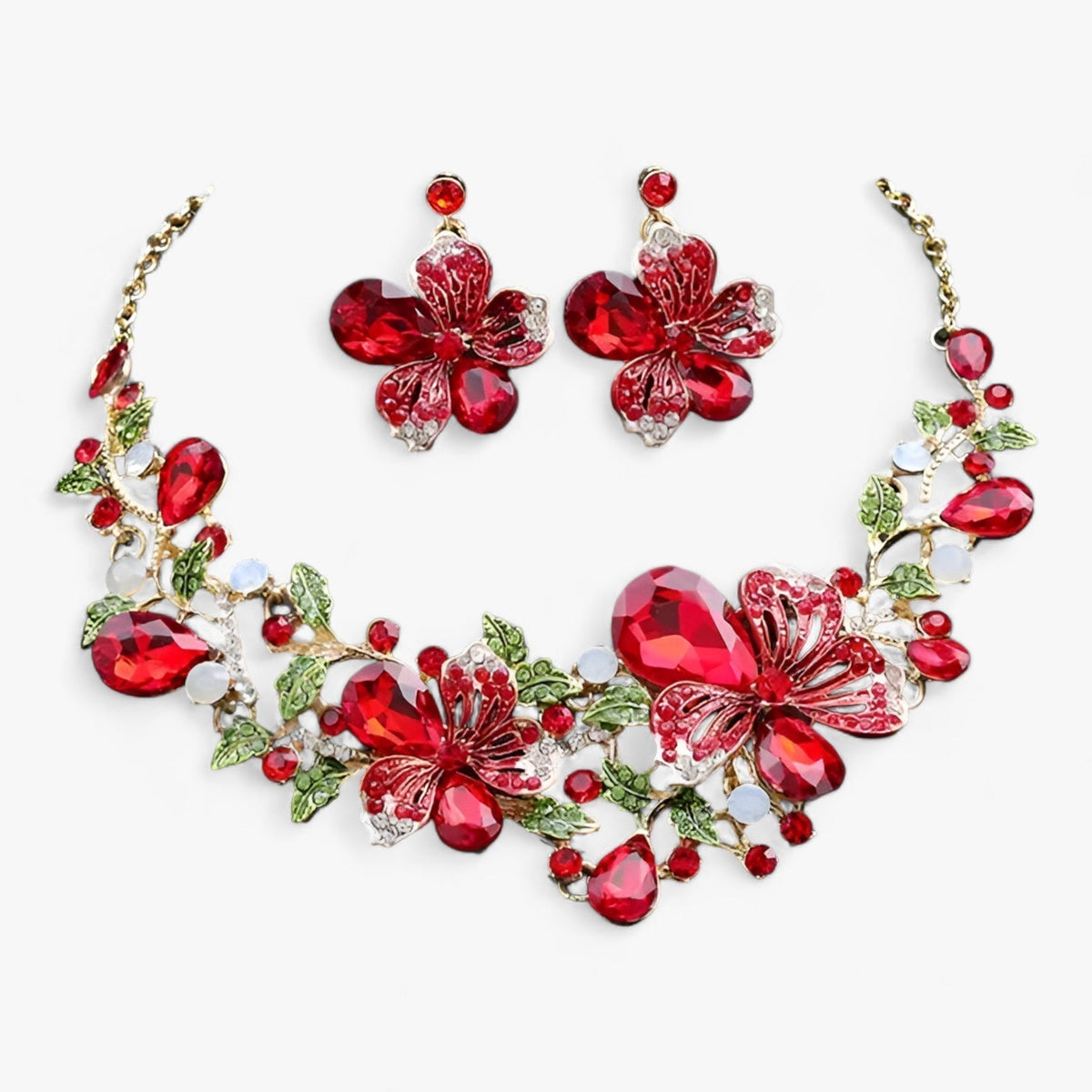Enamel Flower Necklace and Earring Set, 42cm