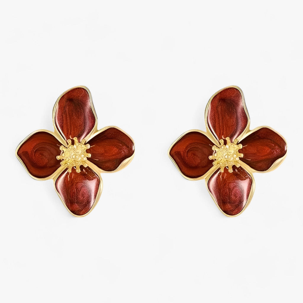 Drop-Glazed Flower Earrings in Red