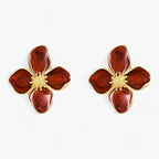 Drop-Glazed Flower Earrings in Red
