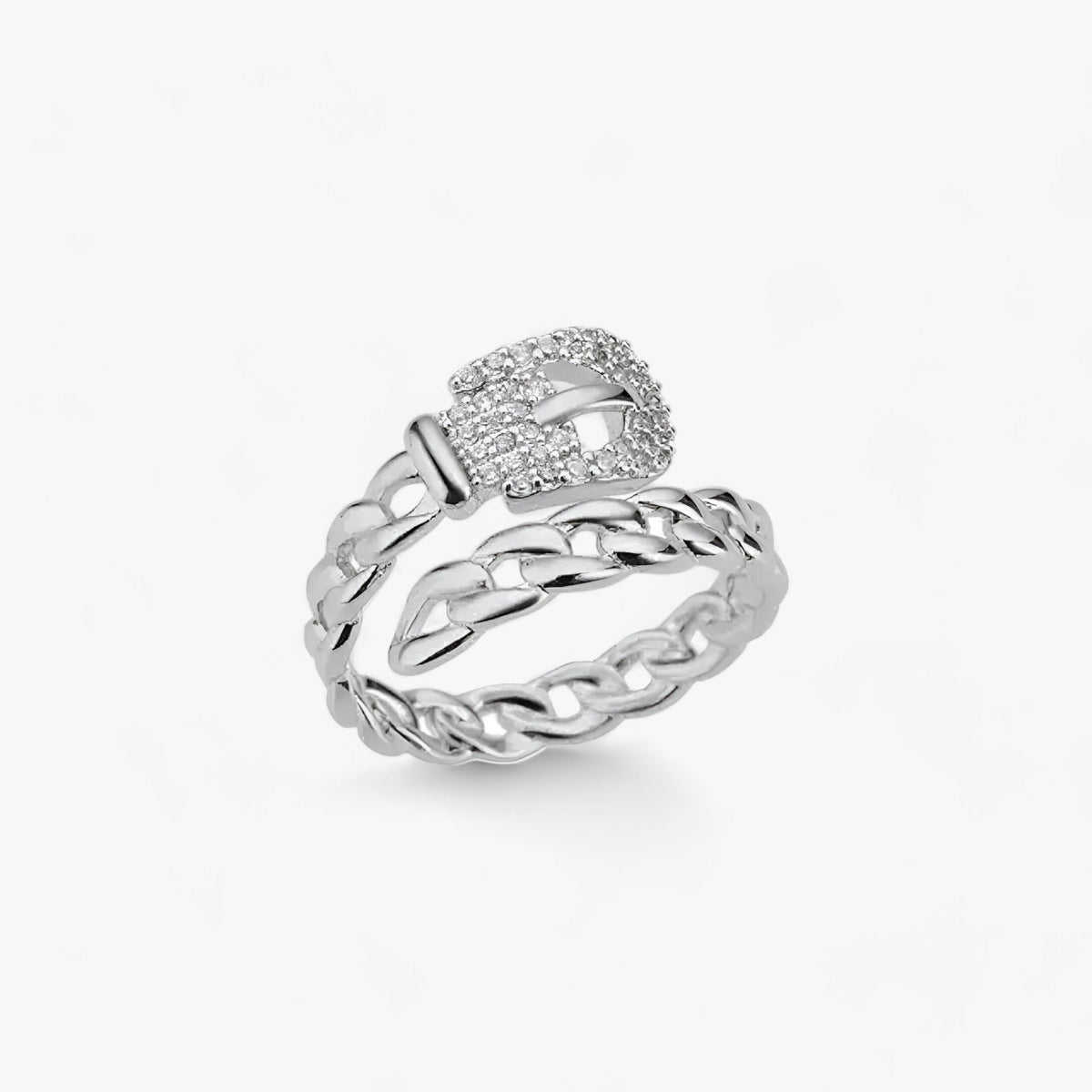 Belt-Style Ring with Zircon, Gold-Tone