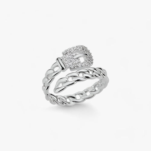 Belt-Style Ring with Zircon, Gold-Tone