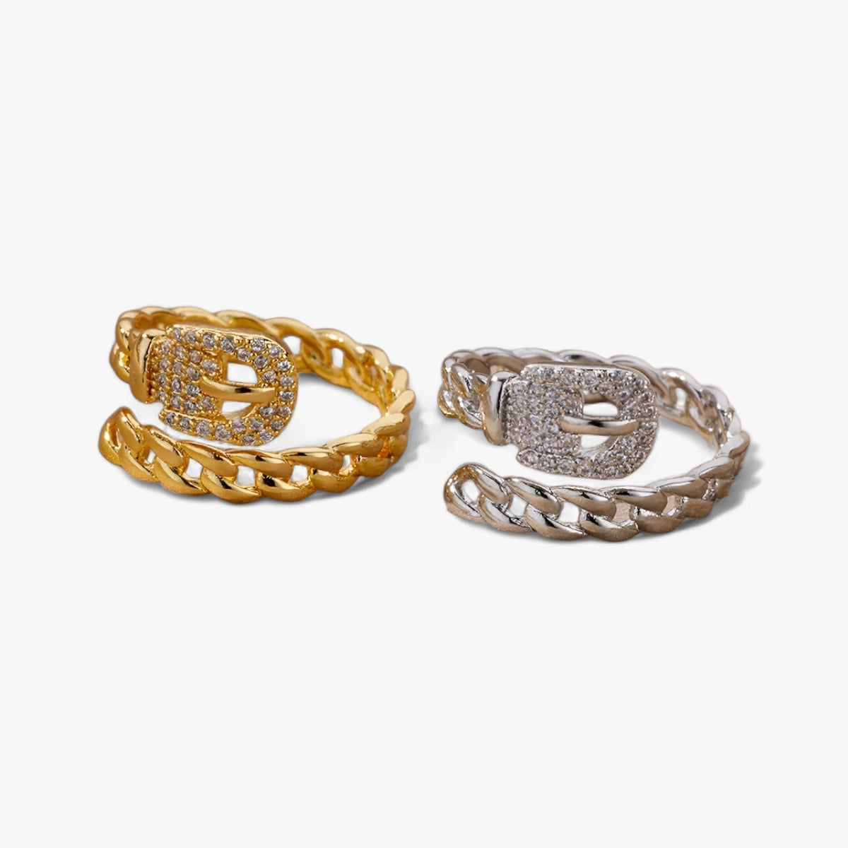 Belt-Style Ring with Zircon, Gold-Tone