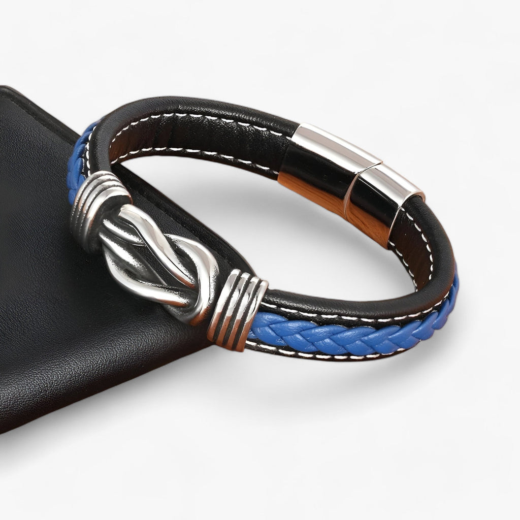 Leather Bracelet with Knotted Stainless Steel Detail