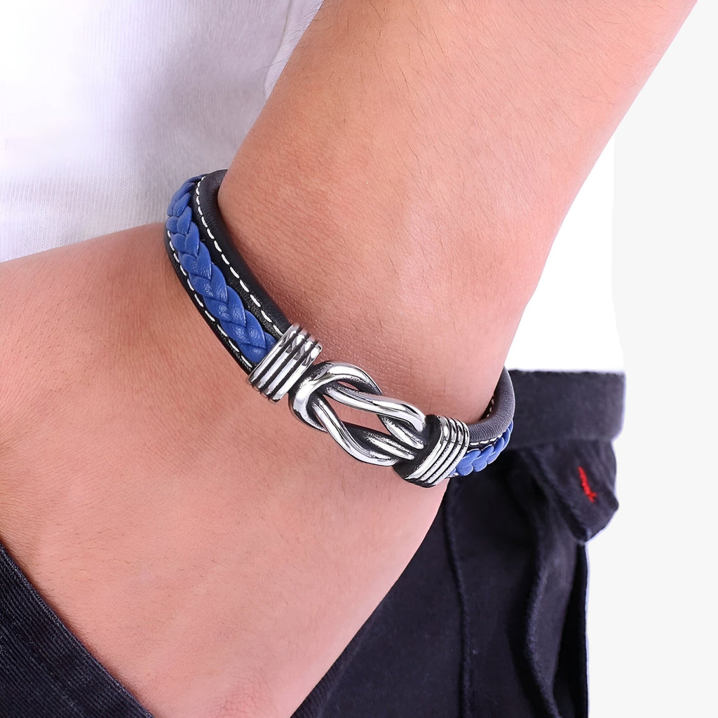 Leather Bracelet with Knotted Stainless Steel Detail