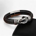 Leather Bracelet with Knotted Stainless Steel Detail