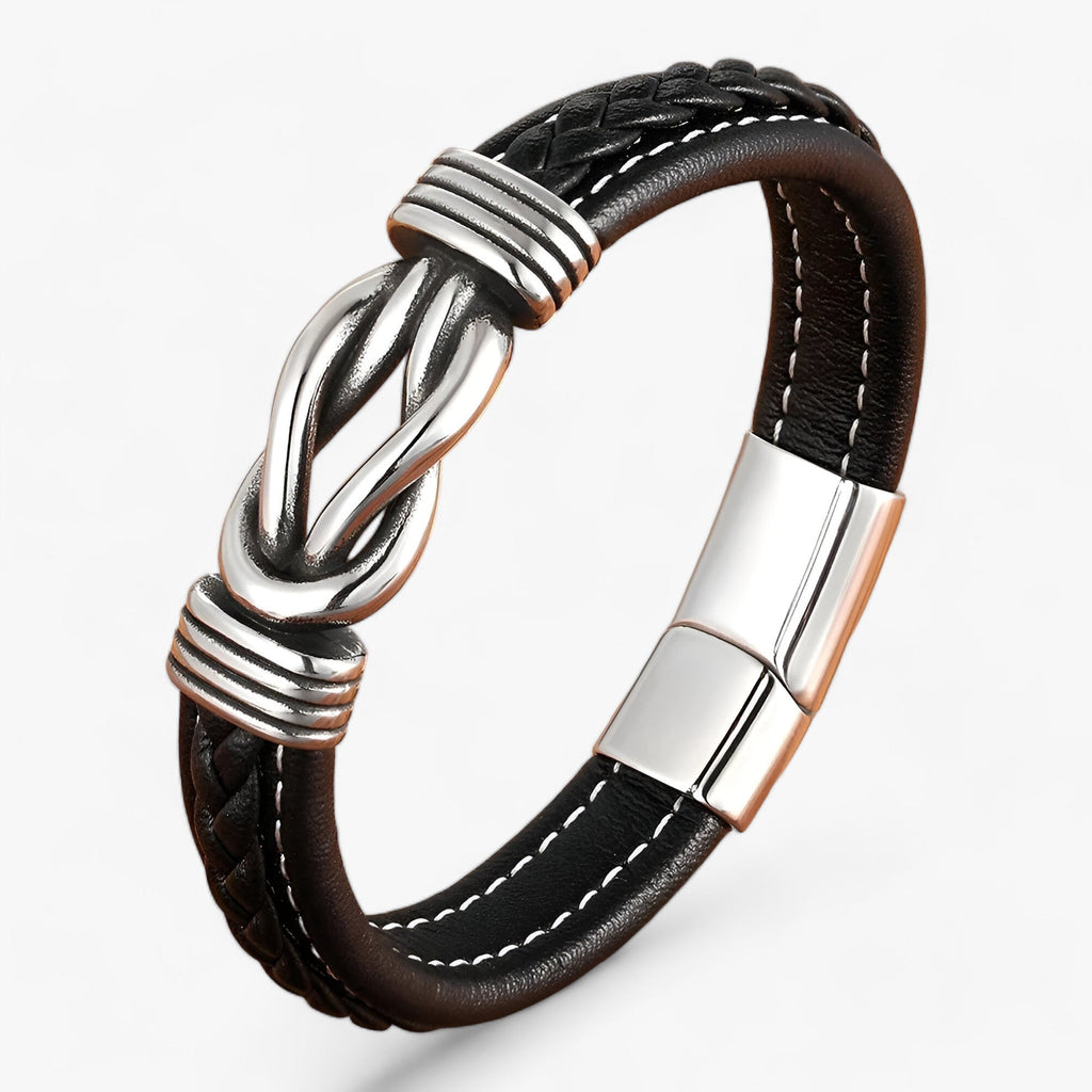 Leather Bracelet with Knotted Stainless Steel Detail