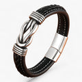 Leather Bracelet with Knotted Stainless Steel Detail