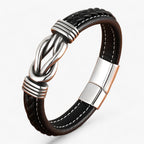 Leather Bracelet with Knotted Stainless Steel Detail