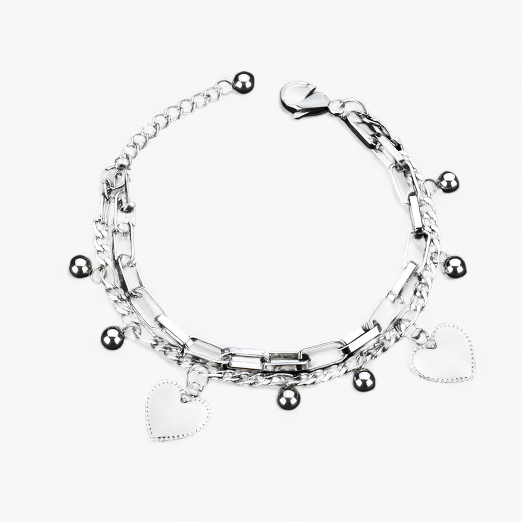 Two-Layer Chain Bracelet with Pearls and Heart Charm