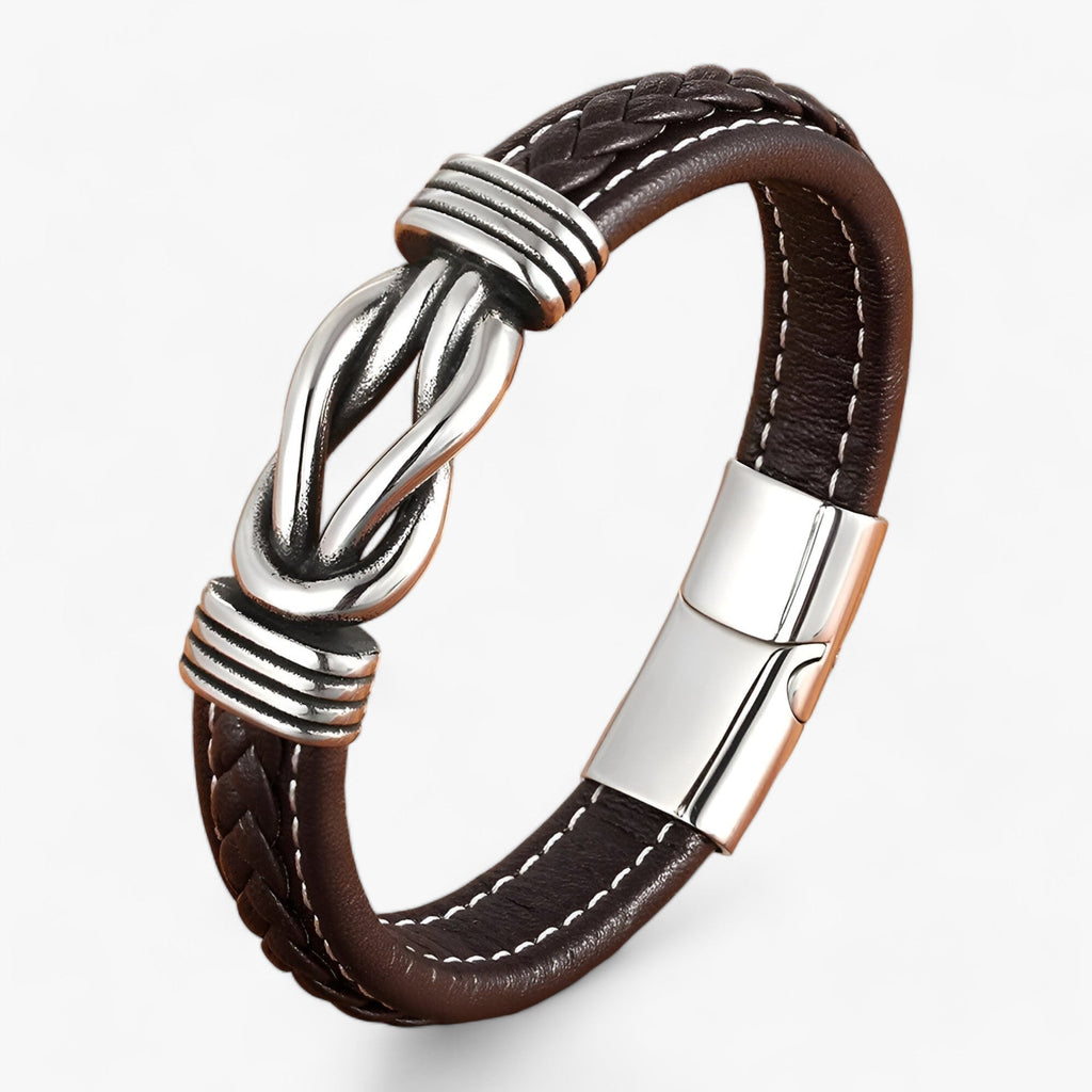 Leather Bracelet with Knotted Stainless Steel Detail