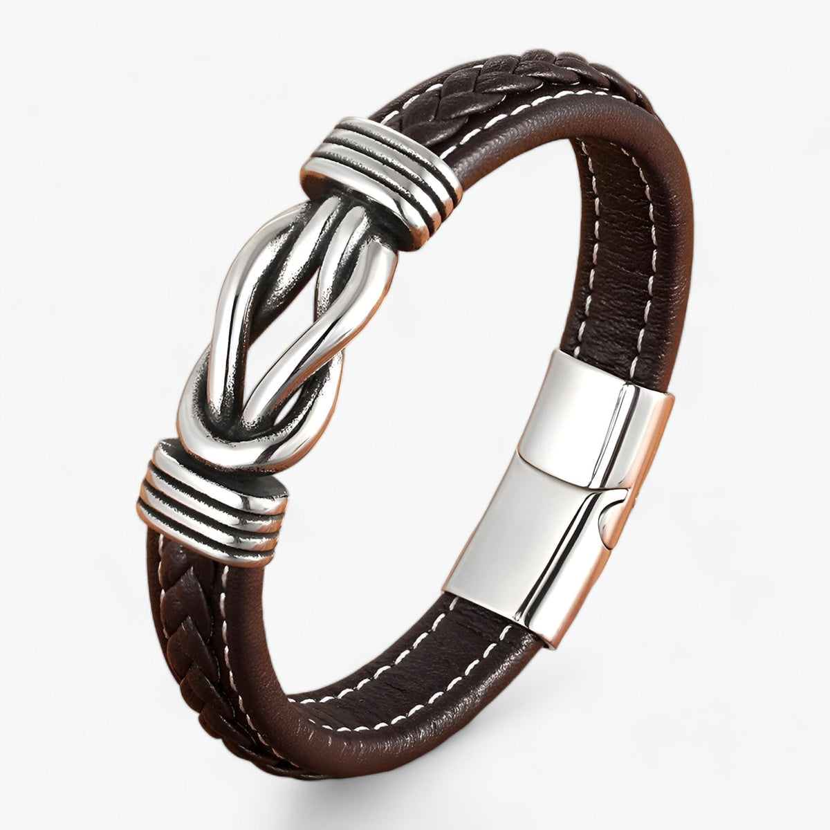 Leather Bracelet with Knotted Stainless Steel Detail