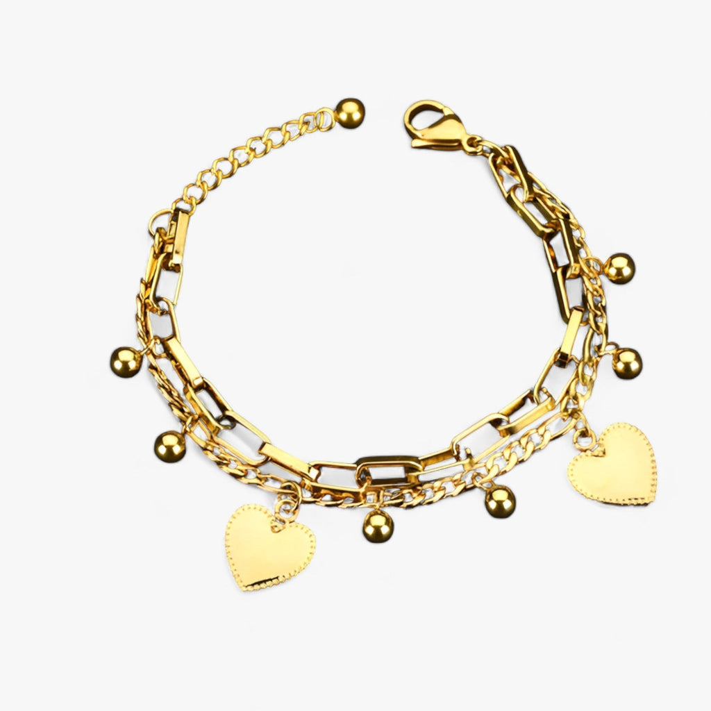 Two-Layer Chain Bracelet with Pearls and Heart Charm