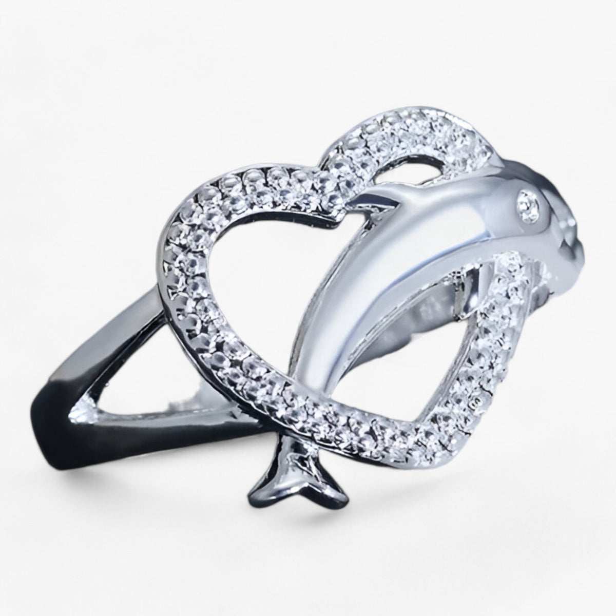 Sterling zilveren hartring met dolfijndetail