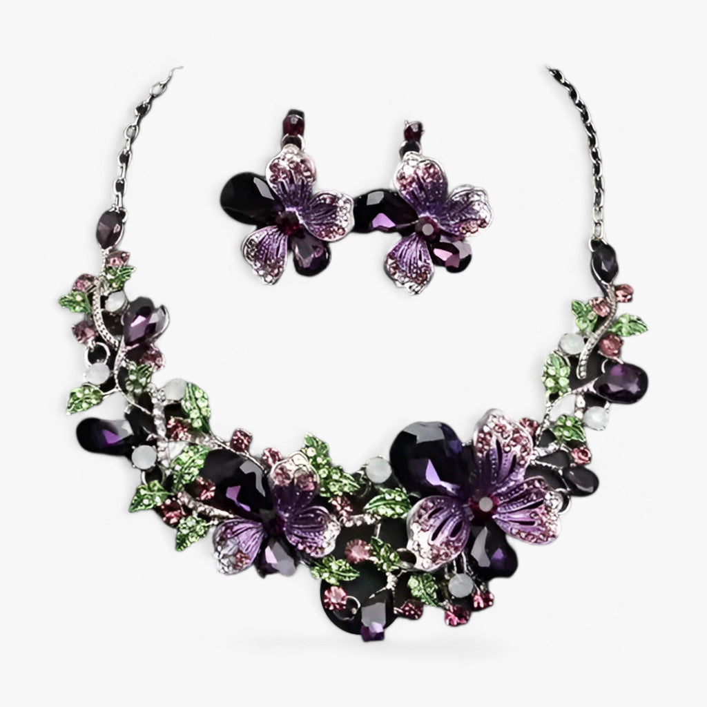 Enamel Flower Necklace and Earring Set, 42cm