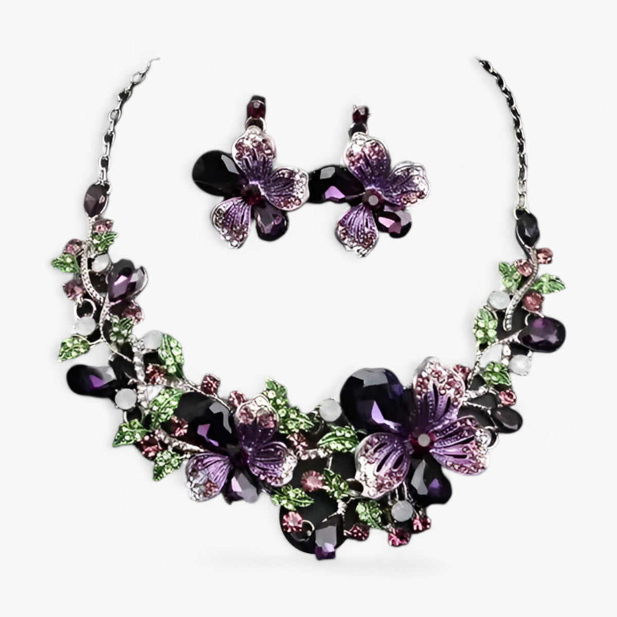 Enamel Flower Necklace and Earring Set, 42cm