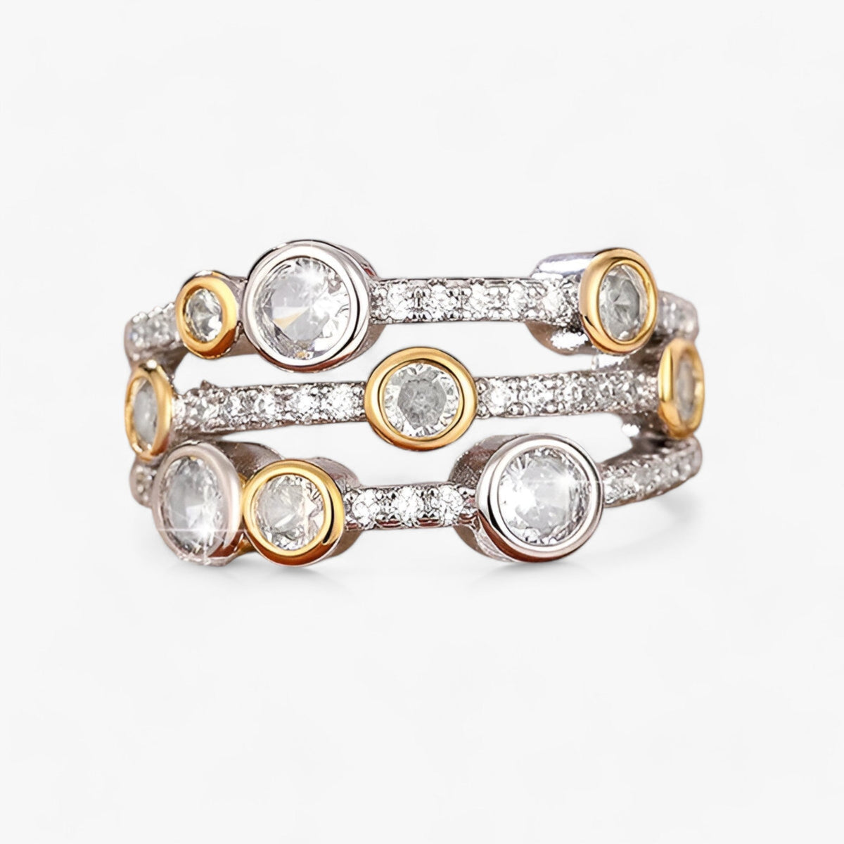 Tweekleurige ring met cubic zirkonia in het midden