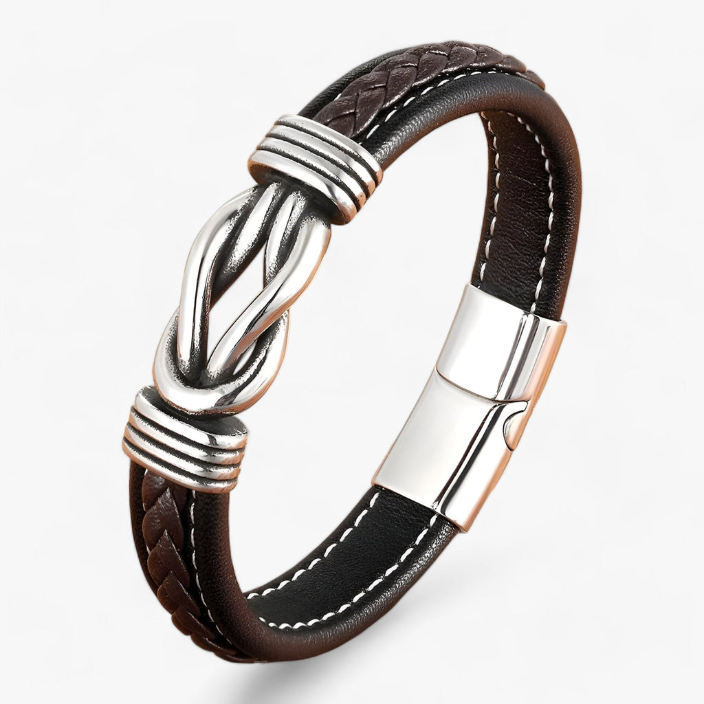Leather Bracelet with Knotted Stainless Steel Detail