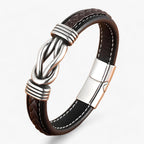 Leather Bracelet with Knotted Stainless Steel Detail