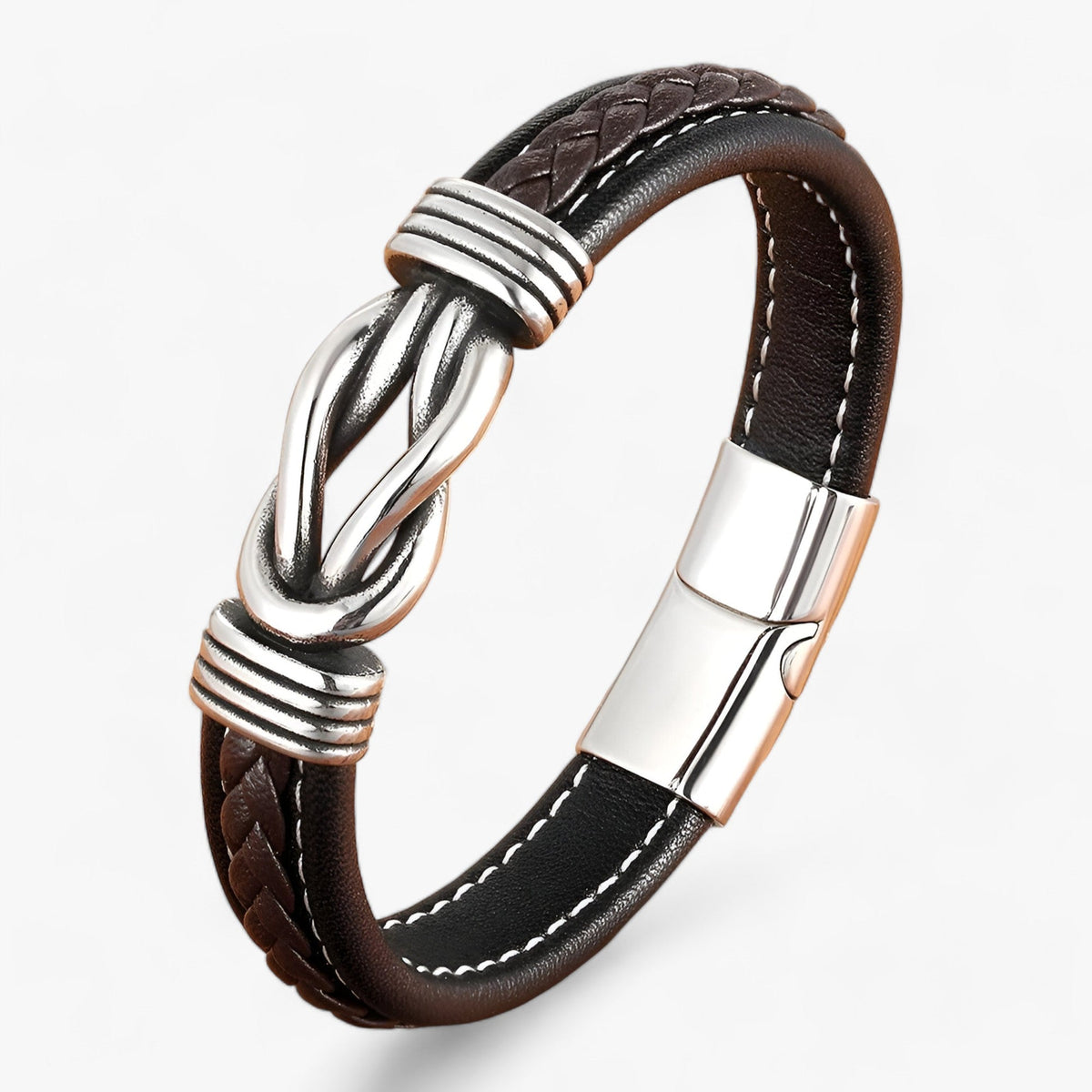 Leather Bracelet with Knotted Stainless Steel Detail