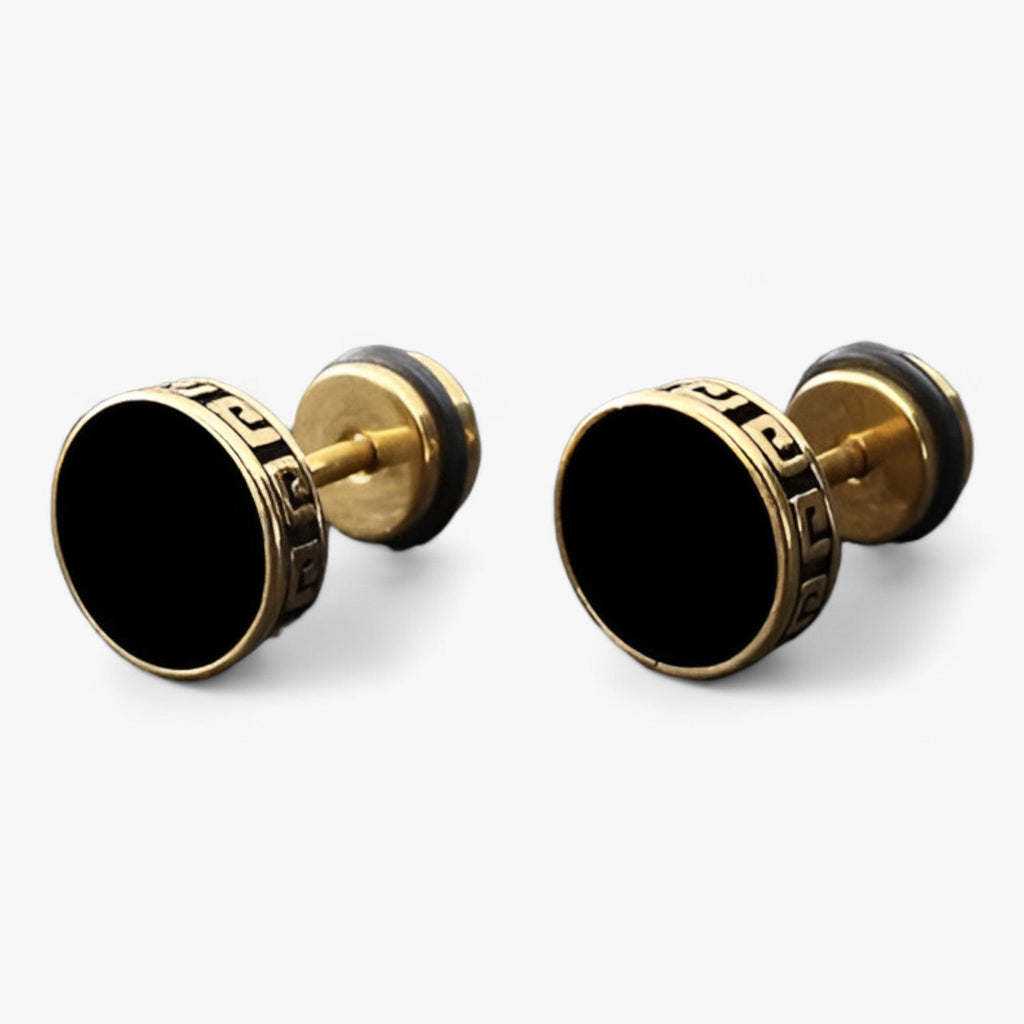 Round Titanium Steel Earrings with Vintage Finish