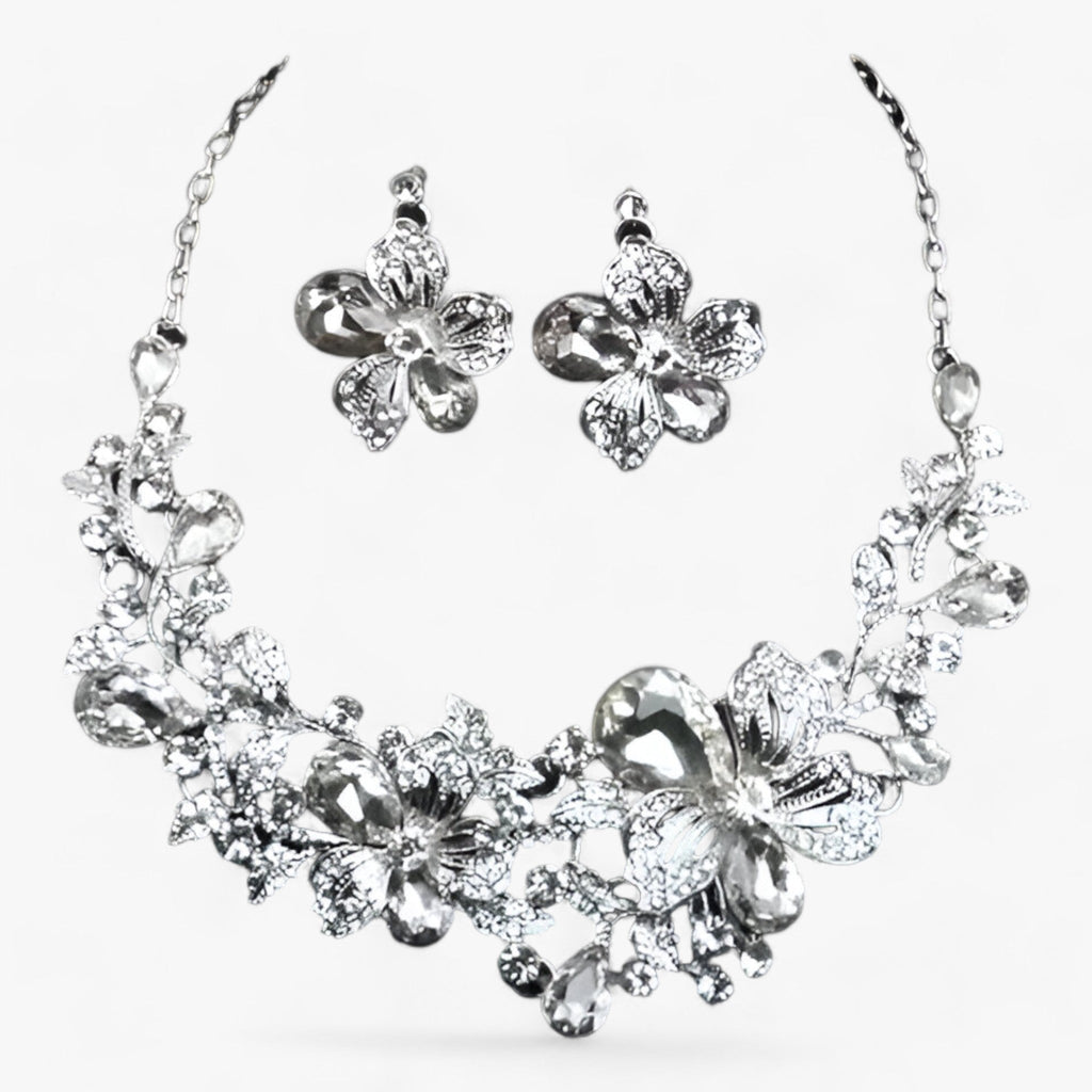 Enamel Flower Necklace and Earring Set, 42cm