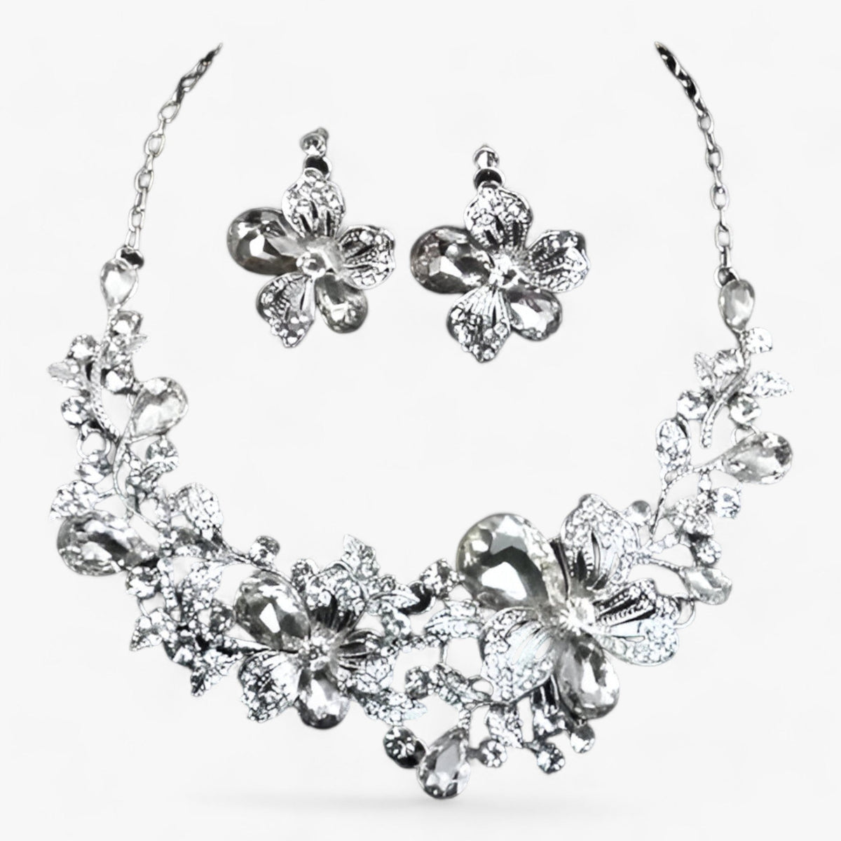 Enamel Flower Necklace and Earring Set, 42cm