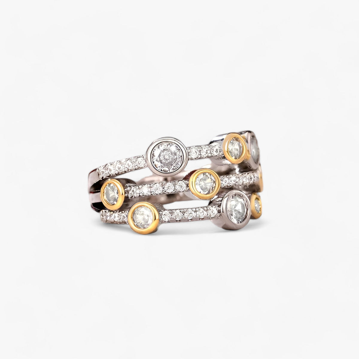 Tweekleurige ring met cubic zirkonia in het midden