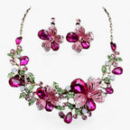 Enamel Flower Necklace and Earring Set, 42cm