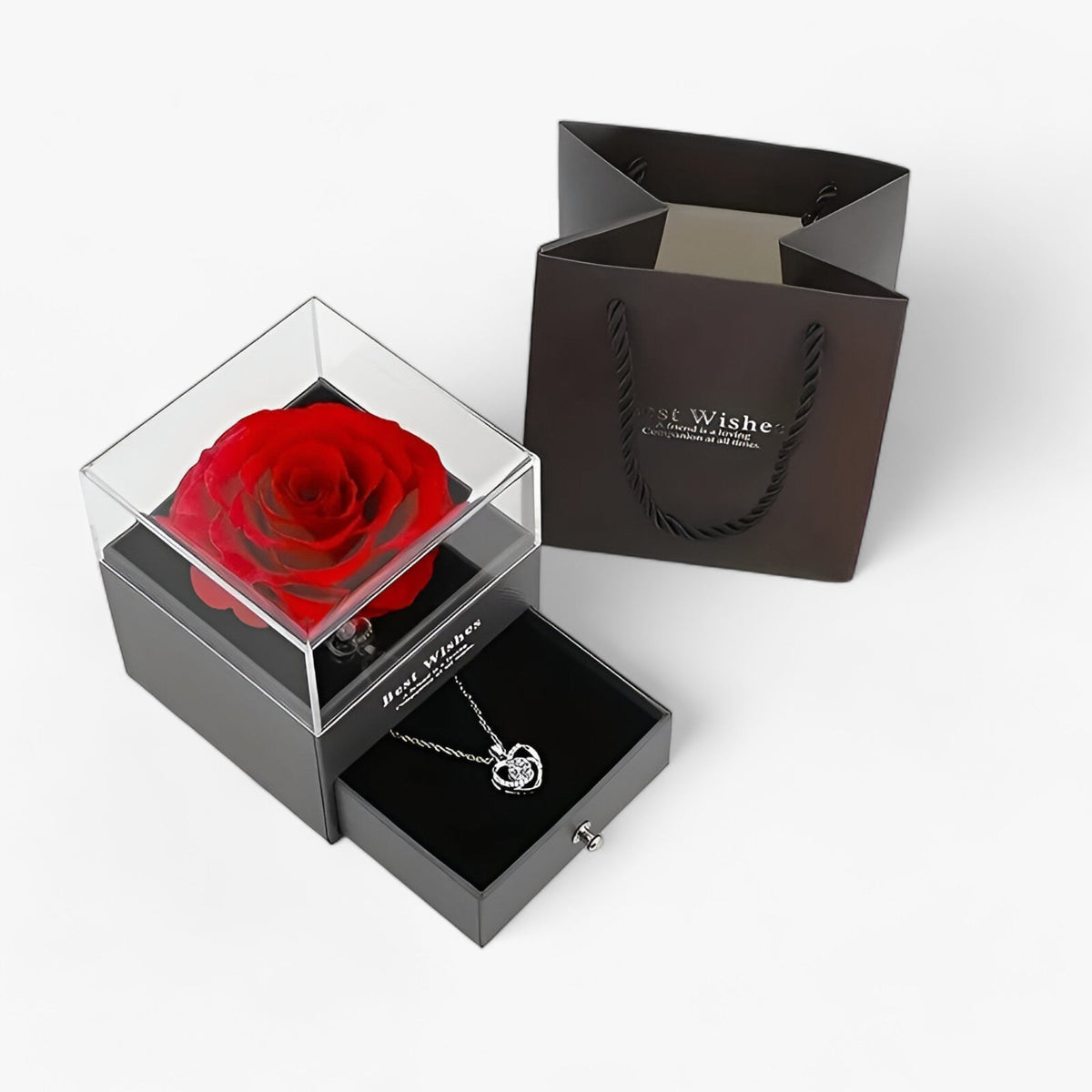 Zirkonia hartketting met geschenkdoos, 45 cm