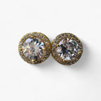 Ronde oorstekers met witte zirkoon, vintage omlijsting