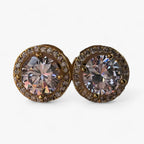 Ronde oorstekers met witte zirkoon, vintage omlijsting