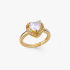 Adjustable Heart Ring with Zircon, Gold-Plated Steel