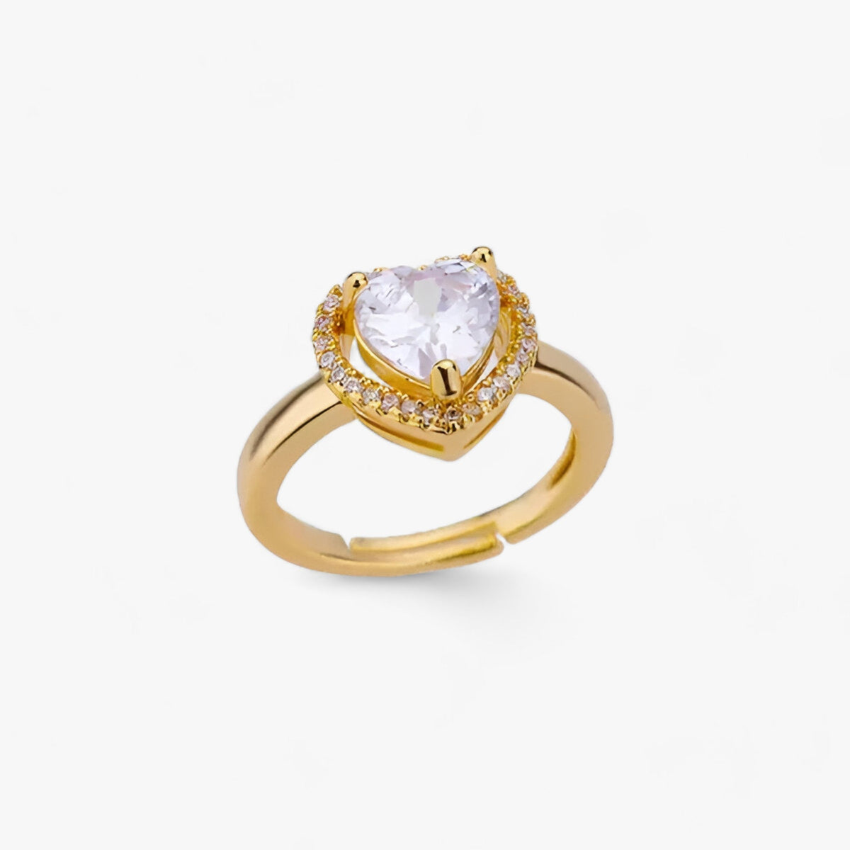 Adjustable Heart Ring with Zircon, Gold-Plated Steel