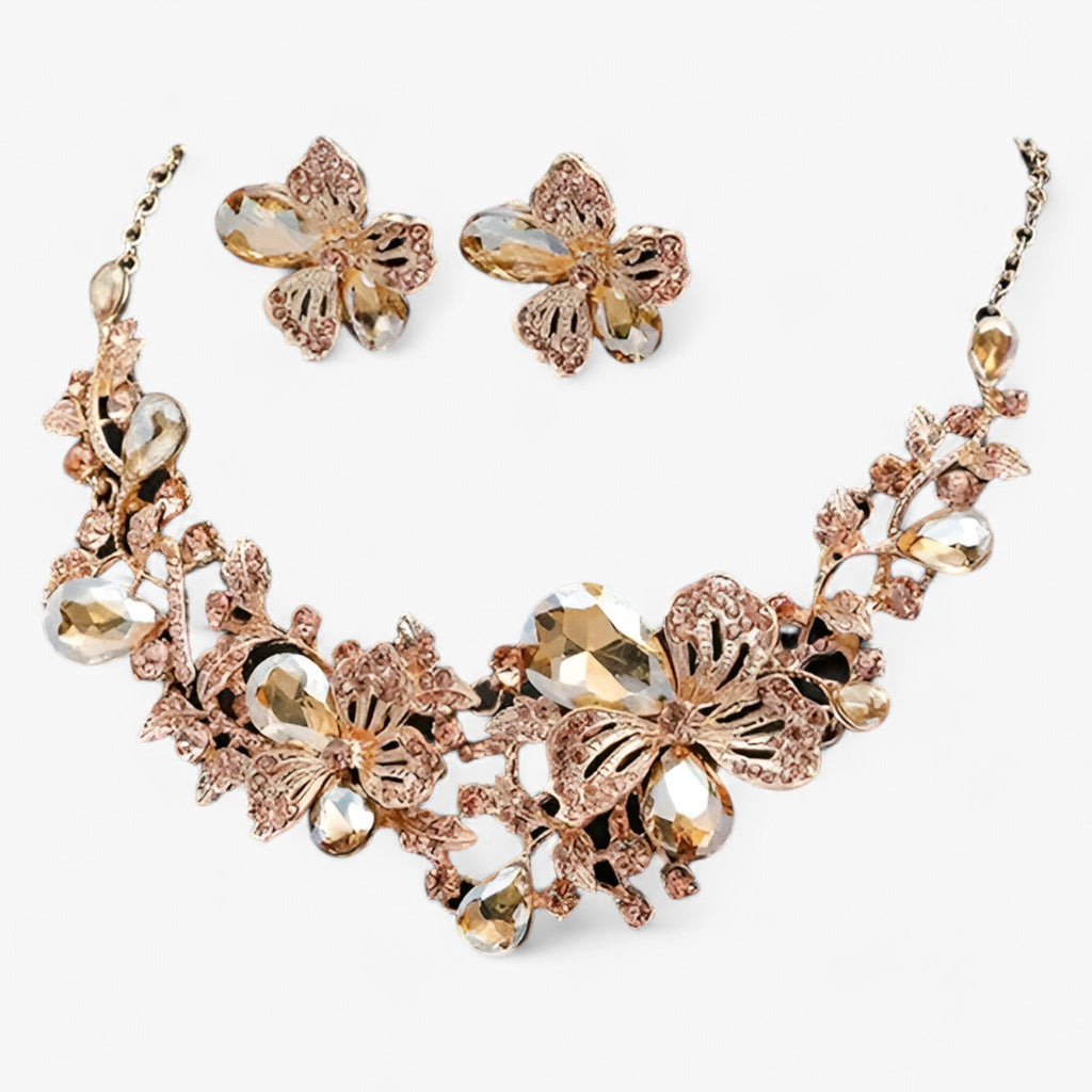 Enamel Flower Necklace and Earring Set, 42cm