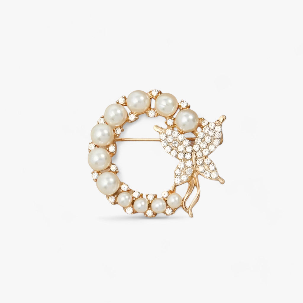Vlinderbroche met parels en strass