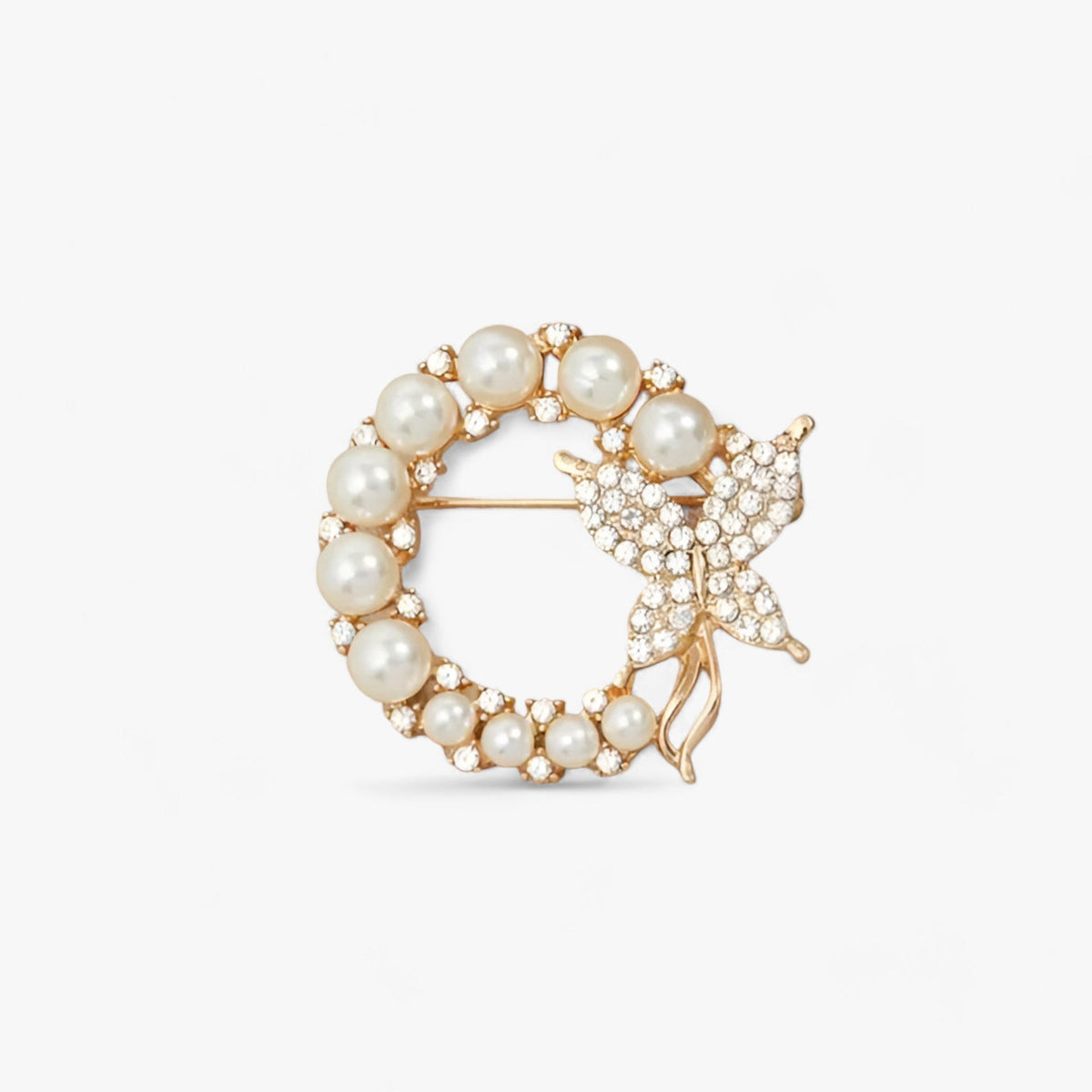 Vlinderbroche met parels en strass