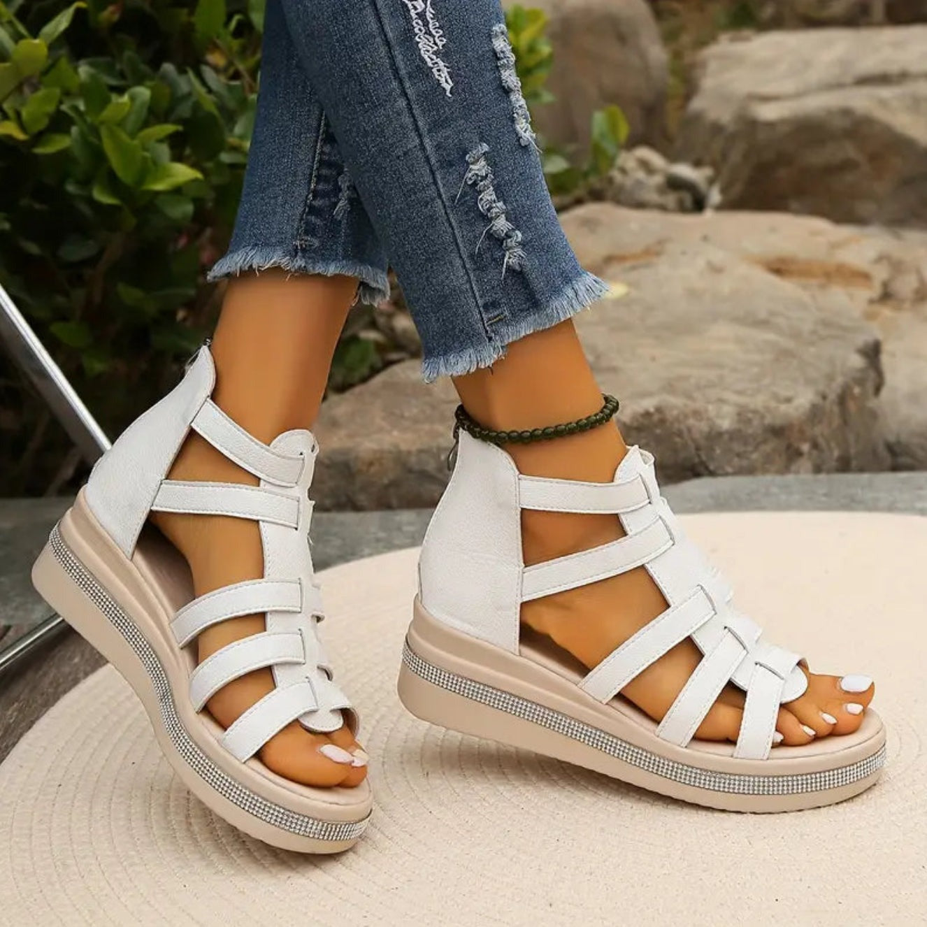 Platform Wedge Sandals with Rounded Toe