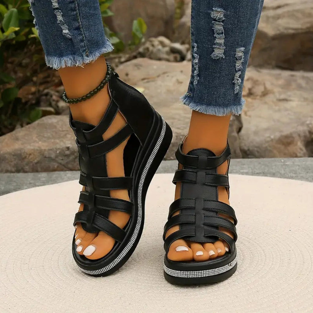 Platform Wedge Sandals with Rounded Toe