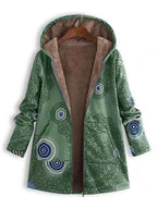 Geometric Print Parka with Sherpa Lining and Deep Pockets