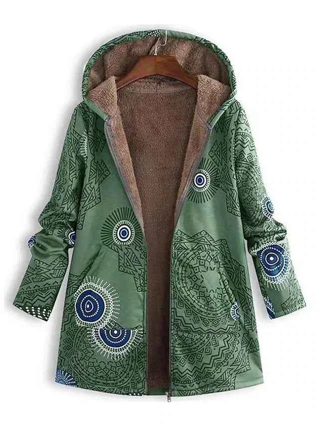 Geometric Print Parka with Sherpa Lining and Deep Pockets