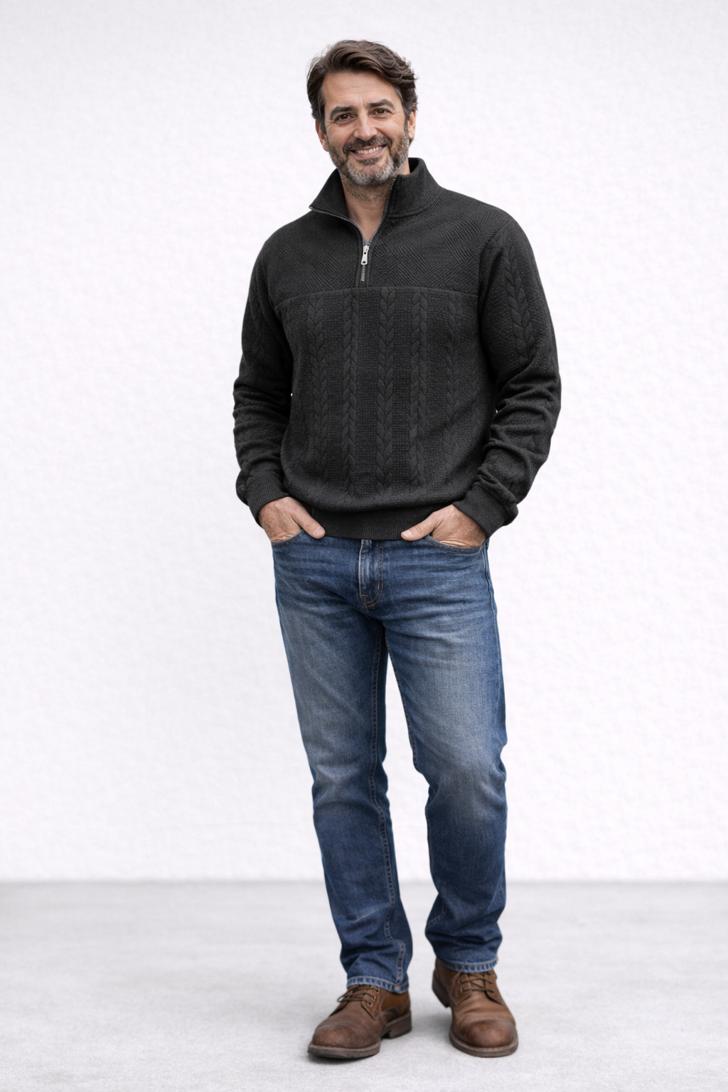 Striped Henley Jumper with Button Placket and Long Sleeves