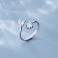 Adjustable Dolphin Tail Ring with Blue Zirconia