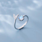 Adjustable Dolphin Tail Ring with Blue Zirconia