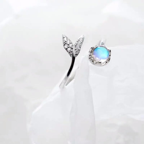 Adjustable Dolphin Tail Ring with Blue Zirconia