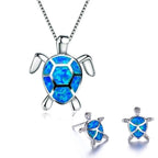 Sea Turtle Necklace and Earrings Set with Opal-Look Stone