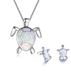 Sea Turtle Necklace and Earrings Set with Opal-Look Stone
