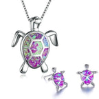 Sea Turtle Necklace and Earrings Set with Opal-Look Stone